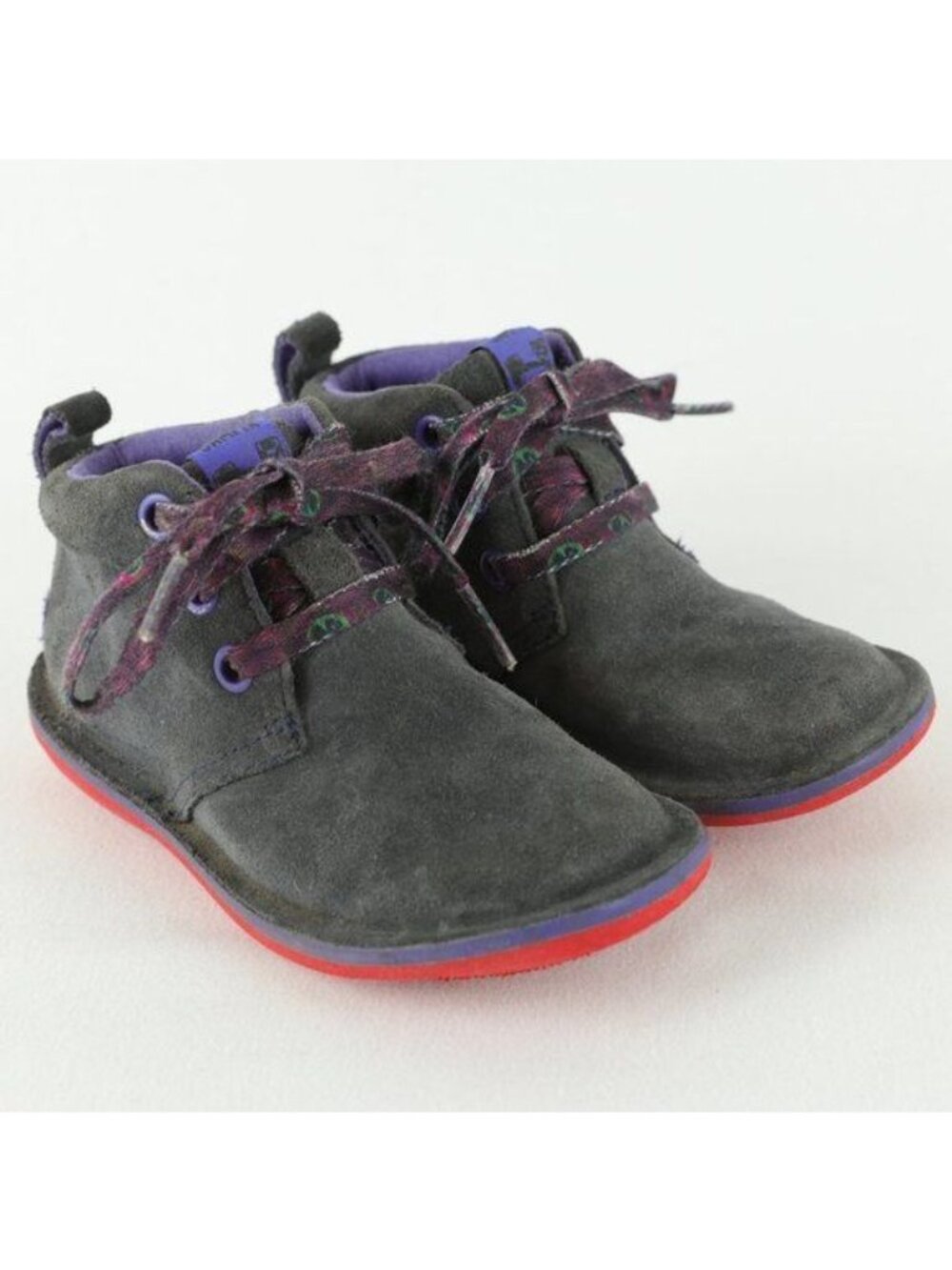 Camper Girls Size 7 Gray Purple Suede Lace Up Casual Ankle Boots